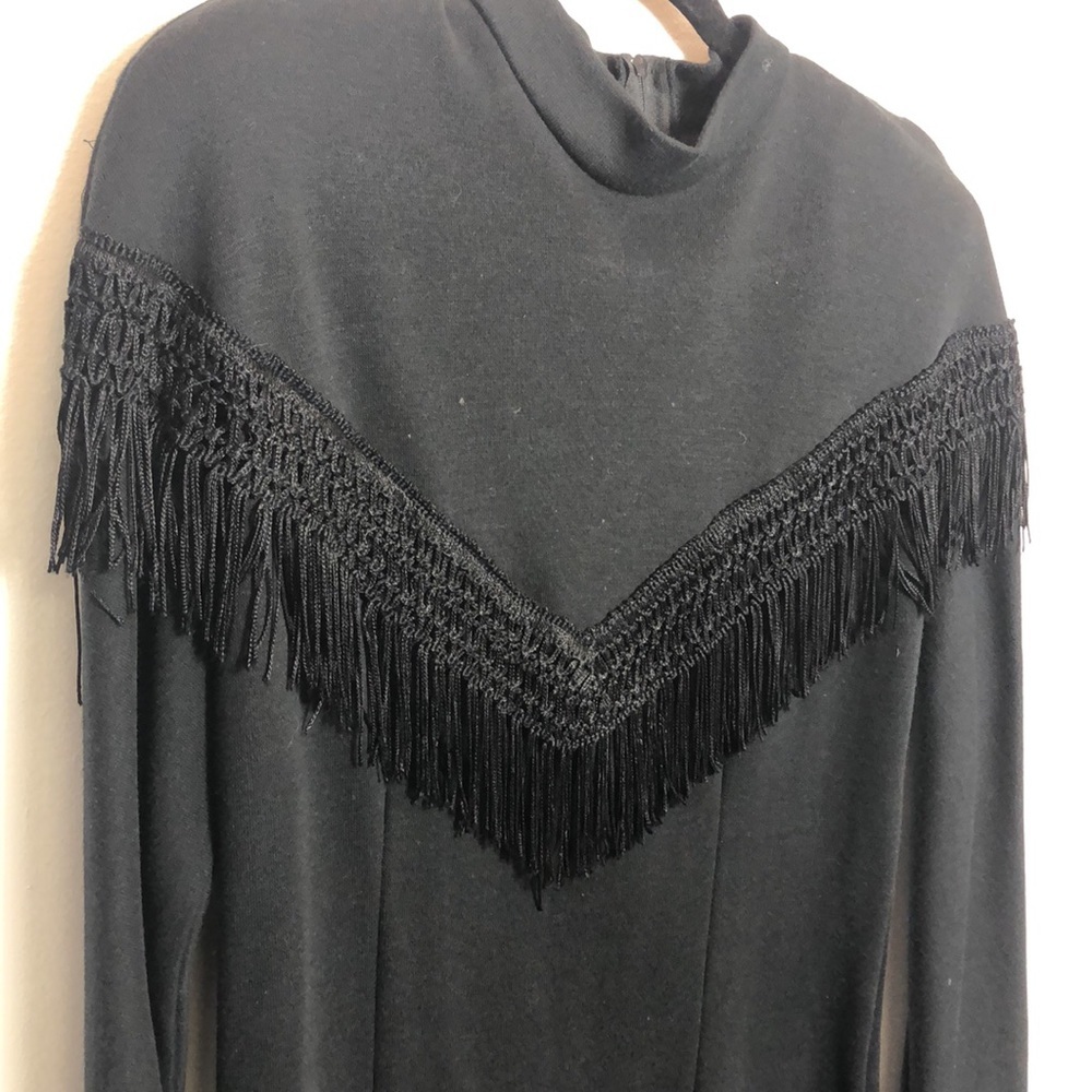 Vintage Tassel Cowgirl Midi Black Dress